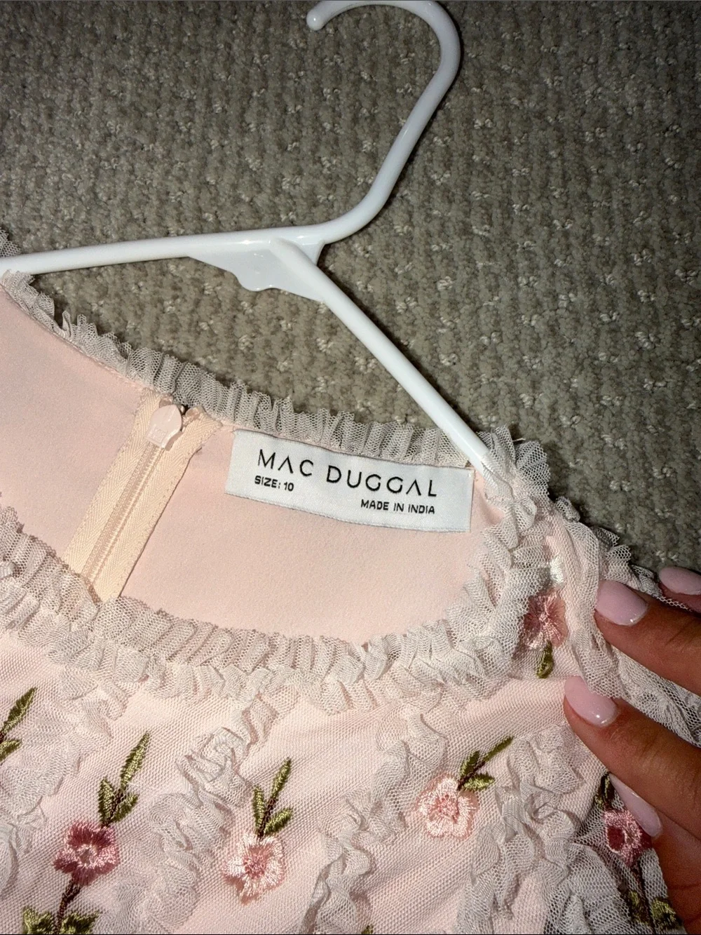 Mac Duggal Girls' Blush Pink Floral Lace Gown